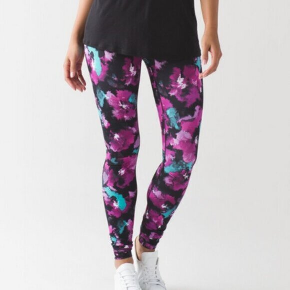 Lululemon Wunder Under Pant 10 Midnight Bloom Black Deep Fuchsia Athletic - Picture 1 of 11
